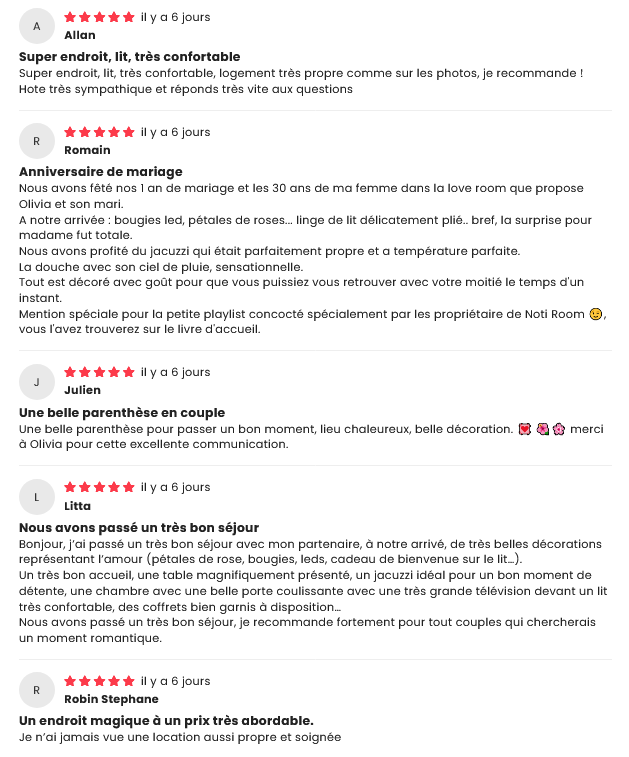 Avis clients NOTI ROOM