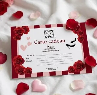 Carte cadeau NOTI ROOM présentée dans une ambiance romantique